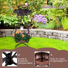 Copper Solar Bird Bath Feeder Combo With Flower Planter Pedestal And Solar Lights - 銅色 - 查看 3