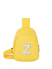 1個韻味可愛的女士斜肩袋，印有字母印花，適用於日常、戶外、旅行、徒步旅行，方便攜帶，適合作為禮物 - 黃色 - 查看 25