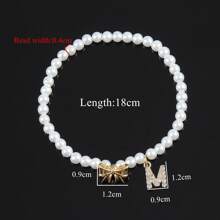 1pc New Initial And Bow-Knot Pendant Beaded Bracelet For Women