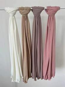 1 件女士休闲纯色莫代尔柔软边缘装饰阿拉伯风格长围巾，适合日常使用 - 白色 - 查看 3