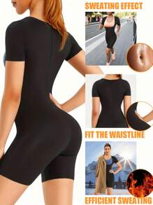 2025 New 3-In-1 Zipper Sweat Sauna Suit For Women, Waist Trainer, Sweat Enhancing Workout Top With Shorts, Fitness Gym Clothing, Running Jogging Sauna Yoga Suit Gym Accessories For Belly Slimming Girdles, Lumbar Girdles For Belly Slimming Corset