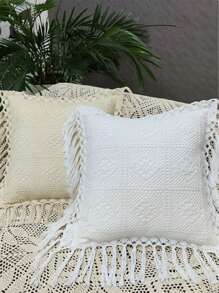 Funda de Cojin Tejida a Crochet Sin Relleno 45x45cm - Beis - Ver 1