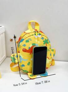 1pc Children Cartoon Dinosaur Nylon Zipper Closure Cute Lightweight Casual Backpack, Suitable For Daily Use - Random Print - A - View 6