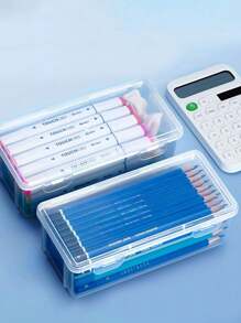 1/2 件大容量透明收纳盒、铅笔蜡笔文具便签收纳盒、DIY 工艺品工具箱、办公室学校桌面抽屉收纳用品 - 彩色 - 查看 6