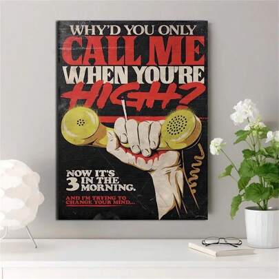 1pc Frameless Canvas Retro Artistic Creative Music Poster, Telephone Bloody Handprint Design, Ideal Gift For Bedroom, Living Room, Hallway Wall Art, Wall Decor, Winter Decoration