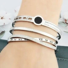 3 件套镀金珠宝礼物全水钻镶嵌腰带罗马风格 18K 金不锈钢手链女士