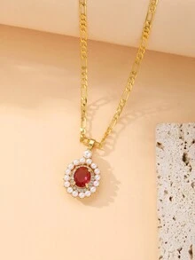 1 viên ngọc trai giả thanh lịch lấp lánh & trang trí bằng đá Cubic Zirconia Mặt dây chuyền hình bầu dục  Dây chuyền dành cho nữ Tiệc sang trọng đẳng cấp Ngày tiệc Đề xuất kỳ nghỉ ở bãi biển Quà tặng sinh nhật đính hôn Quà tặng trang sức cao cấp - Vàng - Xem 2