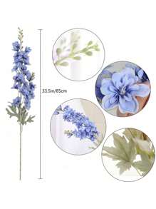 6入組翠雀花擬真花短尾花33.5英寸長梗，高瓶裝家庭花園裝飾用人造花 - 藍色 - 查看 2