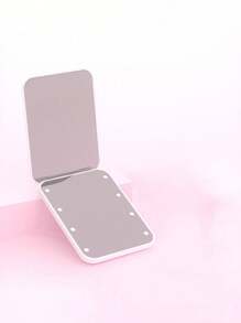 1pc Portable Makeup Mirror Light, Square/Round, Handheld Mini LED Makeup Mirror, Available In White, Black, Pink And Green Colors, Travel, Gift, Portable For Makeup Use, Powered By 2 CR2032 Batteries (Included)