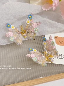 1pc Movable Butterfly Hairclip, Floral Girls Hair Accessories Princess Hair Ornament, Suitable For Daily Use