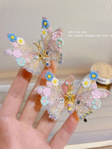 1pc Movable Butterfly Hairclip, Floral Girls Hair Accessories Princess Hair Ornament, Suitable For Daily Use