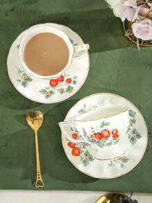 1 套彩色图案陶瓷咖啡杯和碟子，适用于厨房、餐厅、客厅、户外、婚礼、派对、礼物、生日、圣诞节返校 - 彩色 - 查看 9