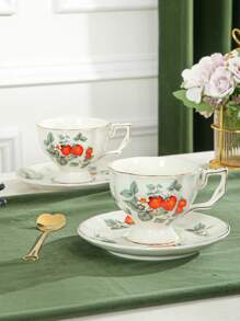 1 套彩色图案陶瓷咖啡杯和碟子，适用于厨房、餐厅、客厅、户外、婚礼、派对、礼物、生日、圣诞节返校 - 彩色 - 查看 8