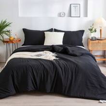 Super Soft Lightweight Comforter Bedding Sets ( 1 Comforter & 2 Pillowshams ) , Quilt Bed Blanket Boho Style Gifts, Luxury Fluffy Comfy Cozy Washed PolyCotton Skin-Friendly Bedding Conforter Set For All Season Use,Twin / TWIN XL FULL QUEEN KING CAL KING Size - 黑色 - 查看 2