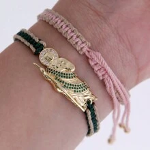 1 pezzo Braccialetto intrecciato in rame placcato oro 18K e zirconia con San Giuda bicolore, taglia regolabile, regalo per la Festa del Papà, adatto per uso quotidiano da uomo o donna, preghiera per la salute. Scelta migliore per coppie e regali.