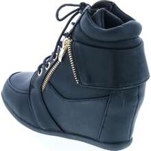 Womens Lace Up Hidden Wedge High Top Fashion Sneakers - 黑色 - 查看 4