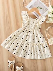 Ärmelloses Halfter-Hals-Kleid mit Rüschensaum und Blumen Muster für Kleine Mädchen, Sommer