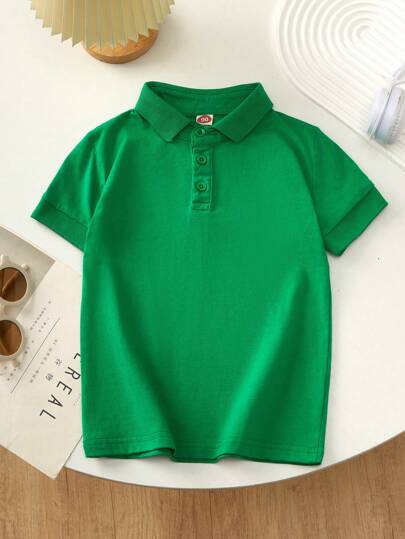 Kids' Short Sleeve Solid Color T-Shirt, Fashion Casual Polo Shirt For Boys And Girls, School Style Polo Shirt, Slim Fit And Stretchy Fabric, Accentuates Snug Fit Look On Slim Kids, Recommend Sizing Up For Slightly Kids For More Relaxed And Comfortable Fit, Suitable For Casual Outings And Gatherings