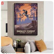 1PC Sport Mountain Bike Riding Canvas Painting MTB Wall Art Picture Abstract Retro Travel Landscape Mountain Biker Poster Home Decor Unframed - Blue - View 19