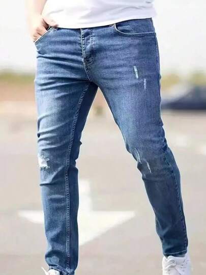 Vaqueros elásticos de pierna pequeña Slim para hombre