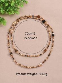 1pc Vintage Fashion Pearl Long Necklace With Mixed Colors - Double Layer - Party Wear - Suitable For Valentine's Day - Year-Round Style,Mom,Mother,Mother's Day,Gift