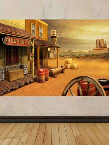 1入組西部牛仔風格農場主題布景布，適用於攝影背景裝飾，生日派對場景佈置，室內/室外牆面裝飾 - A西部牛仔主題背景布003 - 查看 9