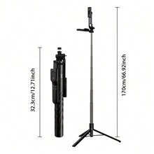 66.9英寸自拍棒三腳架，鋁製自拍棒，可拆卸遙控器，4合1可收縮攜帶式自拍棒，適用於手機/相機 - 黑色 - 查看 7