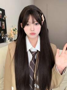 alicegarden 1入組合成耐高溫直髮假髮，黑色，長30英寸，由纖維製成，適用於日常使用，自然逼真的假髮