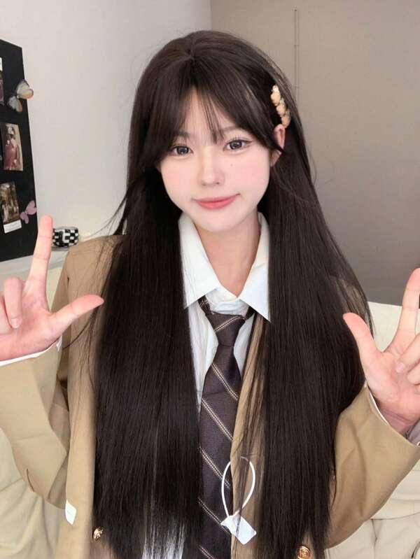 alicegarden 1 Piece Synthetic Heat-Resistant ,Straight Hair  Wigs  Black  ,30 Inches Long, Made From Fiber, Suitable For Daily Use, Natural And Realistic False  Wig