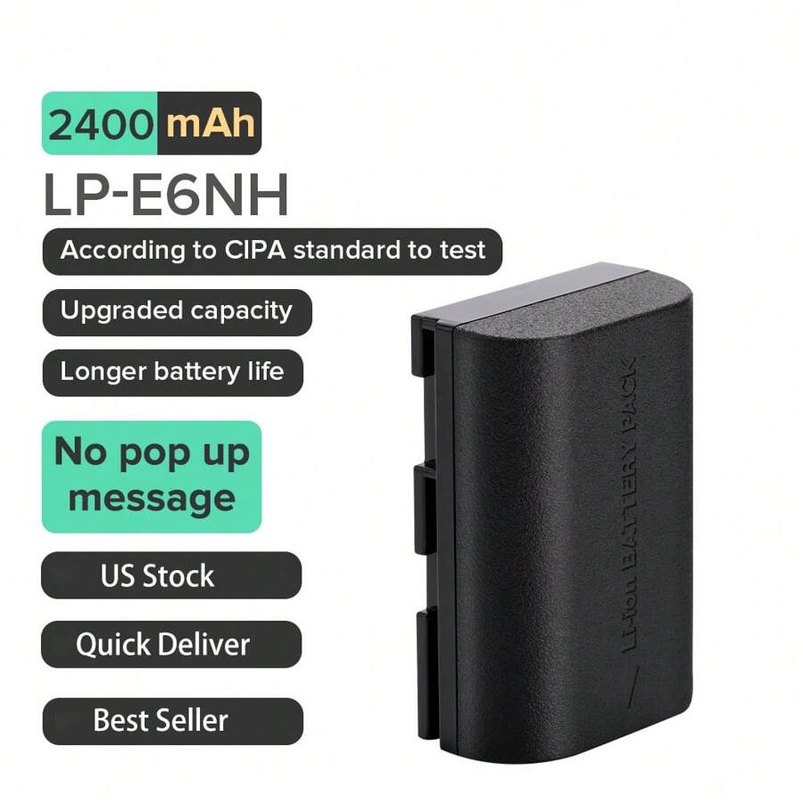 Pin Thay Thế Llano LP-E6NH 2400mAh, Tương Thích Với Canon 5D4/90d/5d3/R5/80d/70d/60d/6D2 – Dễ Dàng Lắp Đặt (Gói 1) - màu đen - Xem 1