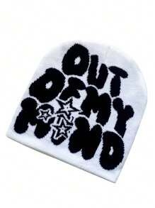 1pc Y2K Style Unisex Fashion Jacquard Knit Hat With OUT OF MY Lettering And Five-Pointed Star Design, Suitable For Street Parties And Outdoor Activities In Autumn And Winter For Warmth - Letter - View 2