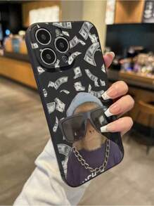 Apple Perforated Straight Edge Sunglasses Banknote Monkey Painted Anti-Drop Phone Case, Soft Shell