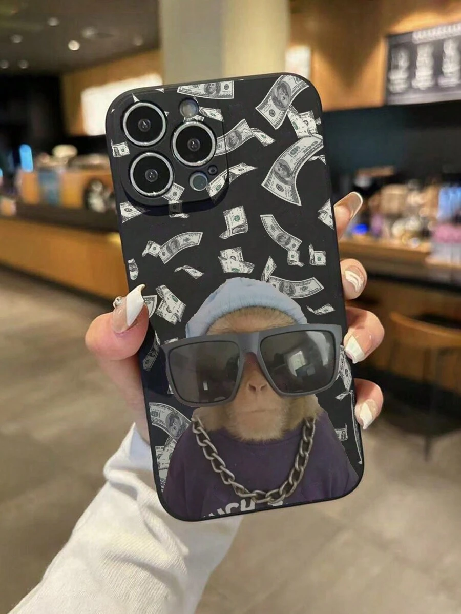 Apple Perforated Straight Edge Sunglasses Banknote Monkey Painted Anti-Drop Phone Case, Soft Shell