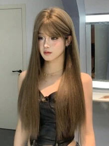 1 Piece Synthetic Heat-Resistant ,Straight Hair  Wigs  Linen Brown  ,28 Inches Long, Made From Fiber, Suitable For Daily Use, Natural And Realistic False  Wig(Excluding Accessories) - 亞麻棕 - 查看 4