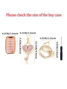 高端粉色鑽石心形鑰匙扣 + 升級版粉色金邊汽車鑰匙套 + 適用於起亞K3/K5鑰匙套 K2/KX3包 K4/KX5/Huanchi/KX Cross/Sorento/Kai Cool Lion/Run款車型 - 粉色 - 查看 7