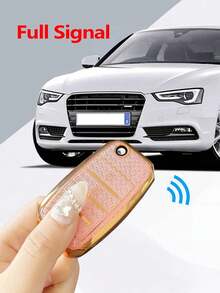 高端粉色鑽石心形鑰匙扣 + 升級版粉色金邊汽車鑰匙套 + 適用於起亞K3/K5鑰匙套 K2/KX3包 K4/KX5/Huanchi/KX Cross/Sorento/Kai Cool Lion/Run款車型 - 粉色 - 查看 3