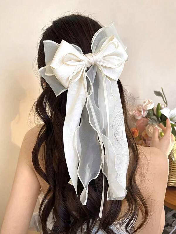 1 Peça Clipe de Cabelo Grande Extra Doce e Fofo com Laço de Tule Boêmio, Adequado para Uso Diário, Acessórios, Dia dos Namorados, Presilhas de Cabelo, Ganchos de Cabelo