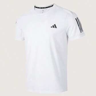 Adidas Own The Run Boyfriend Style Men's 3-Stripe Colorblock Crewneck Short Sleeve T-Shirt With Print, White ADIK7436
