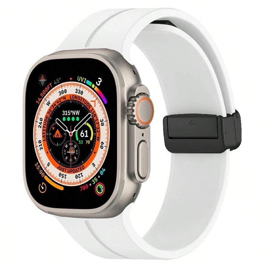 Pulseira para Apple Watch 44mm 45mm 40mm 41mm 42mm 38mm 49mm,  silicone pulseira para Watch Serie 9 8 7 6 5 4 3 2 SE Ultra/2 Fecho magnético - Branco - Visão 1