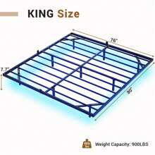 King Size Floating Bed Frame With LED Lights, Metal Platform Bed With Heavy Duty Steel Slats, Black - Black - View 2