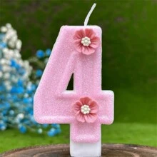 Vela de Aniversário Rosa com Formato de Flor Brilhante, Design Numérico e Bela Ambientação para Comemorar Marcos e Adicionar um Clima Festivo a Festas de Aniversário e Feriados, Natal
