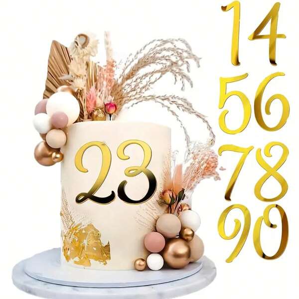 10 piezas Decoraciones superiores de tarta con números, diseño digital dorado para decoraciones de bodas y fiestas de cumpleaños, regalos sin electricidad de decoración superior de tarta - Set de 10 piezas Herramientas de decoración de tarta Decoración superior de tarta Decoraciones de tarta Decoración de tarta
