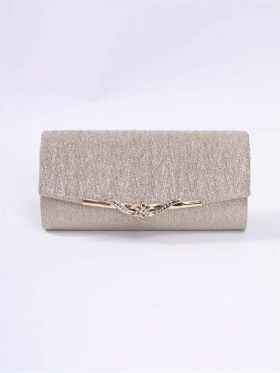 1pc Mini Pleated Metallic Edge Glitter Clutch Bag With Shoulder Strap, Simple Style For Women's Parties, Weddings And Everyday Use, Party Bag Perfect For Party Wedding Prom Dinner/Banquet Matching With Holiday Party Dress Evening Dress & Sequin Dress
