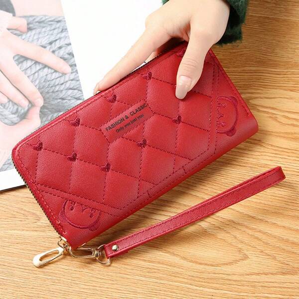 Women's Double Zipper Wallet Clutch Large Capacity Cell Phone Pocket Rhombic Grid Pattern Multi-Functional For Women Wallet Purse Wallet Long Wallet Wristlet Wallet