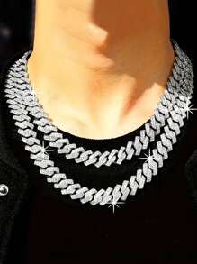 1 件欧美嘻哈项链/手链,水钻时尚男士金属链项链,夏季海滩派对项链/手链 - 菱形 - 查看 5
