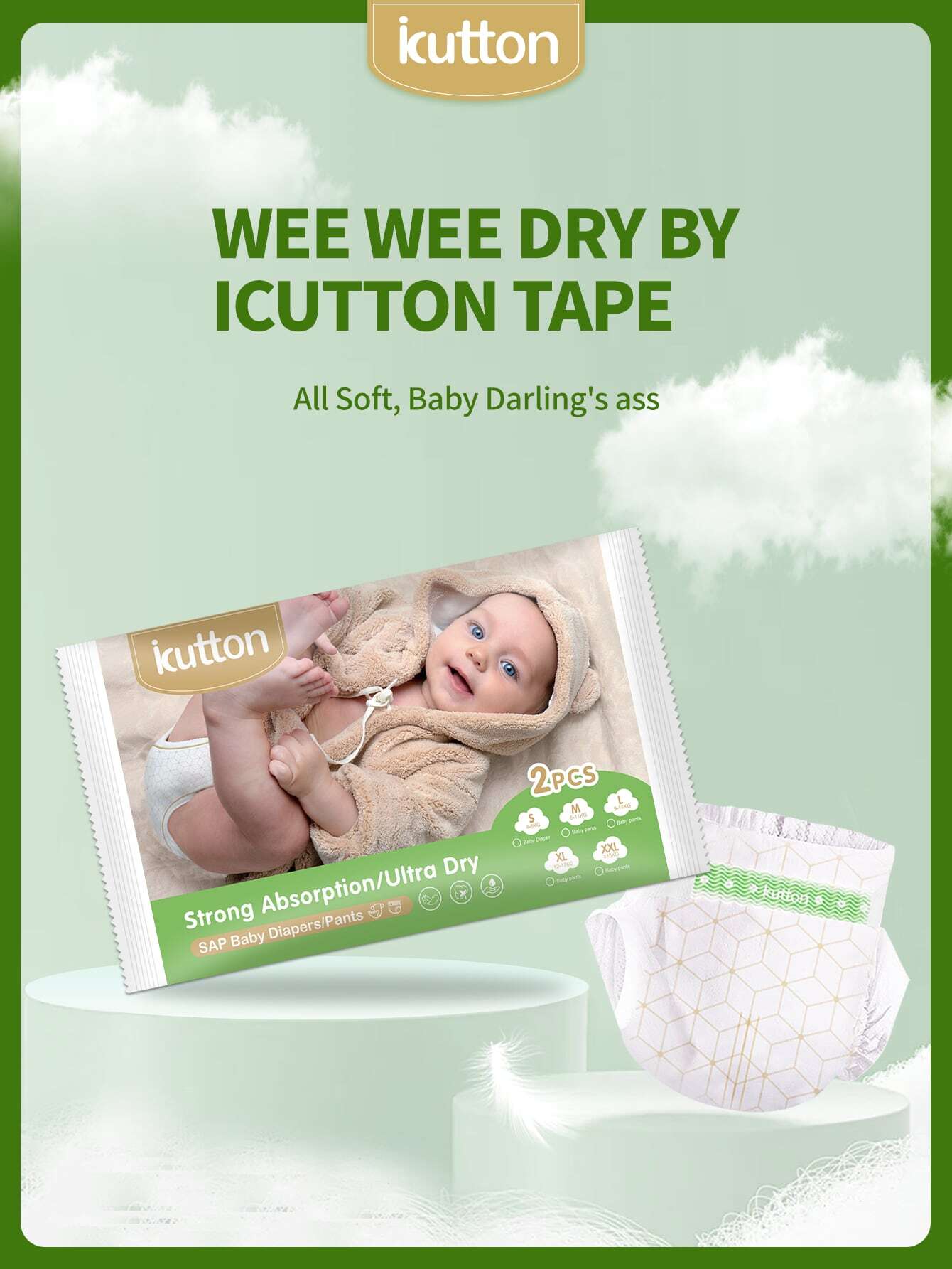 2 Packs Of Icutton Baby Pants Diaper Trial Set High Absorbency And Breathable NonReverse