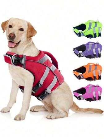 Ensure Your Dog's Water Adventures Are Stylish: Premium Waterproof Dog Life Jacket With Reflective Stripes, Extra Sticky Band, D Ring, And Handle For Ultimate Peace Of Mind