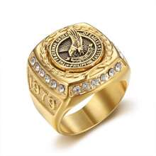 1 pièce Bague pour homme en acier inoxydable haut de gamme plaquée or sous vide avec aigle philippin incrusté de diamants , bijoux en acier inoxydable