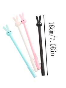 4pcs Cute Cartoon Rabbit Neutral Pens, Random Color, Adorable Long Ear Rabbit Design Writing Pens, Smooth Writing For Students