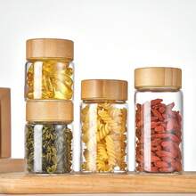1 Stück Mini transparente Glasflaschen mit Holzdeckel, leere Probengläser zur Aufbewahrung von Flüssigkeiten für die Hausdekoration - Verschiedenfarbig - Übersicht 4